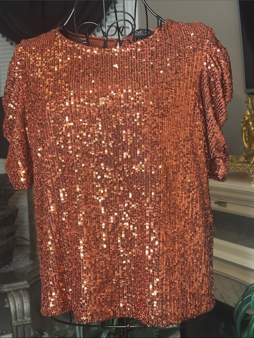 Rachel Zoe Copper Sequin Short Sleeve Tee